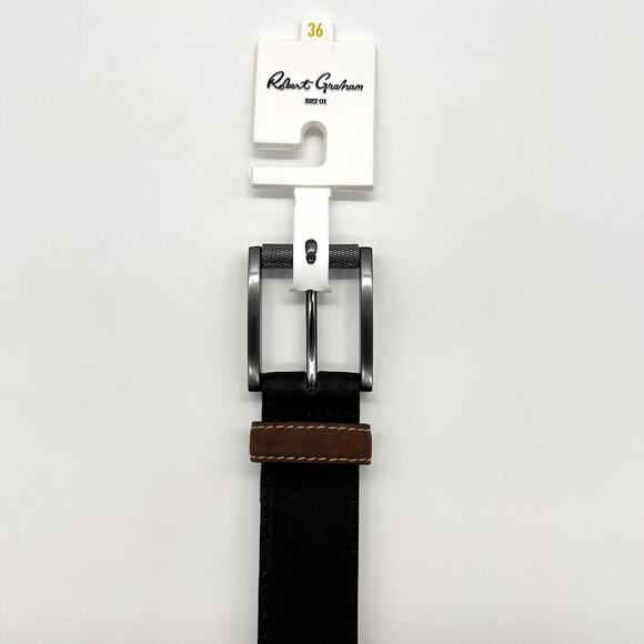 Robert Graham Belt Mens Size 36 Black Leather Suede Silver Buckle New with Tag - Picture 1 of 5